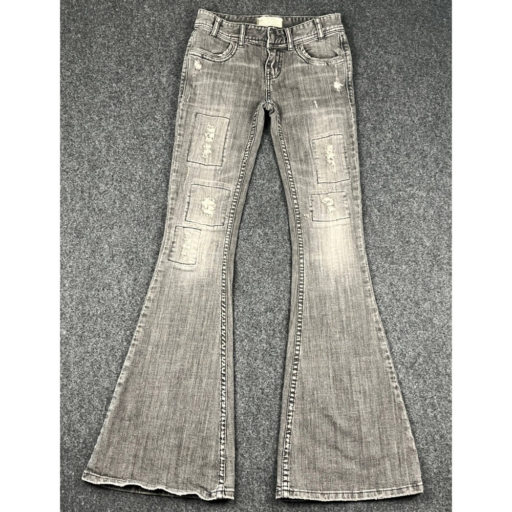 Free People Distressed Flare Jeans Womens 24 Gray Grunge Bell Bottom Y2K